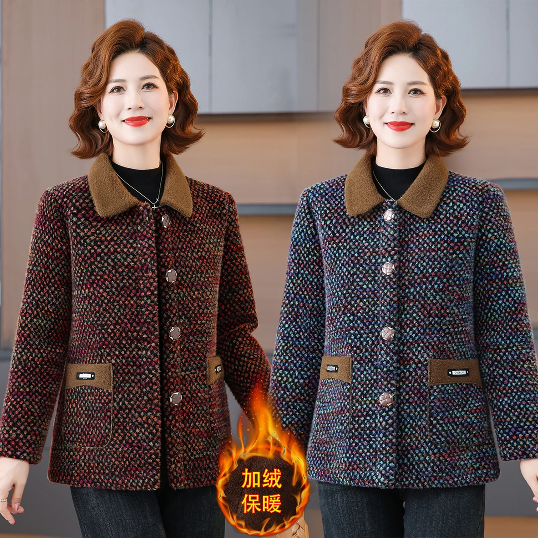 中老年女装妈装中老年人老年冬装加绒洋气加绒加厚外套气质妈妈装