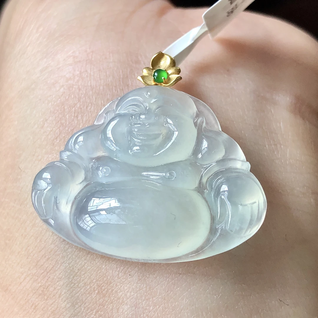 缅甸天然A货翡翠18k金镶嵌老坑冰种佛公吊坠尺寸28.8/31/5.8