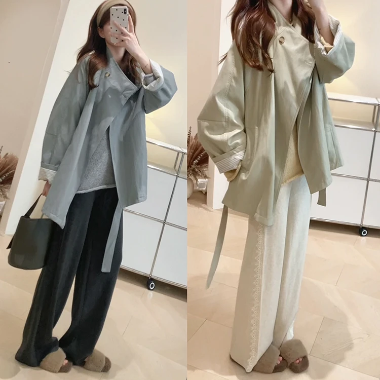 KD48 pu皮廓形立领中长皮衣外套