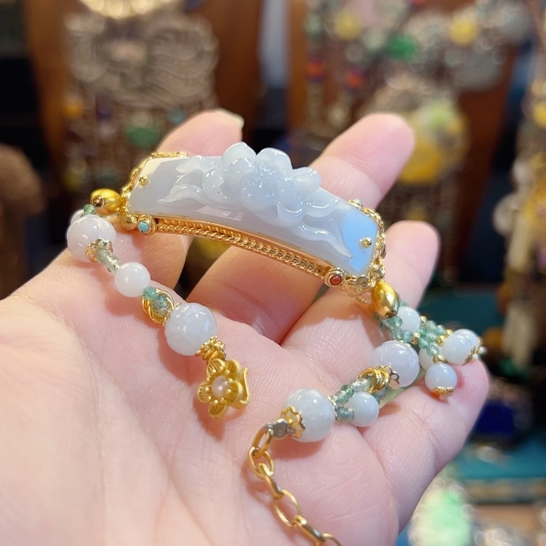 翡翠银S925镶嵌手链国风