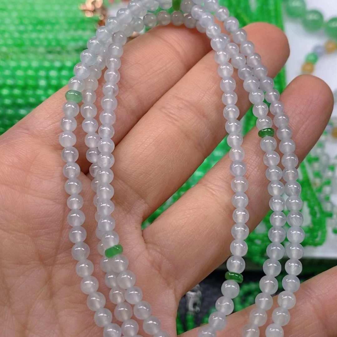 翡翠颈饰未镶嵌冰种圆珠项链4m' m