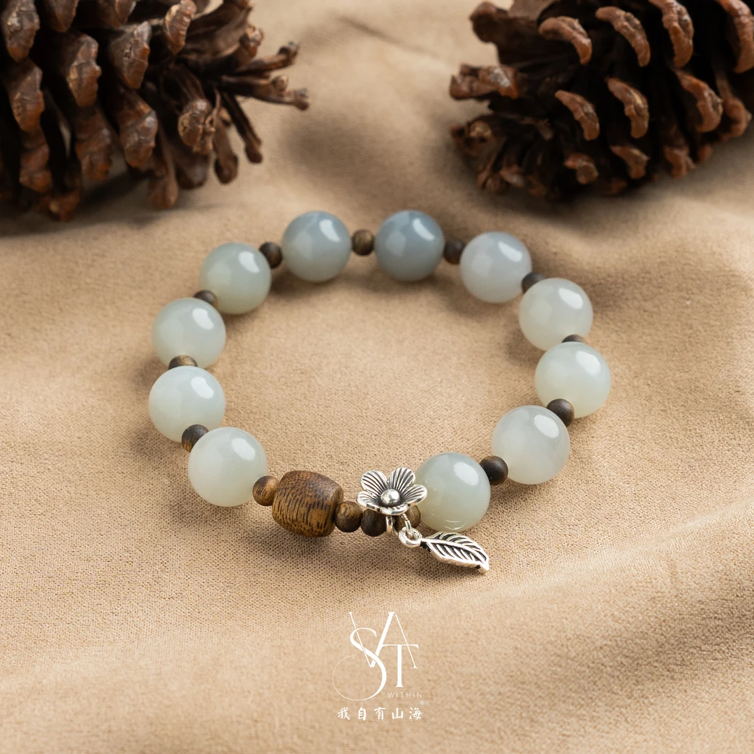 【原创·凉花载雪】天然青海和田玉烟紫和田玉沉香手链手串