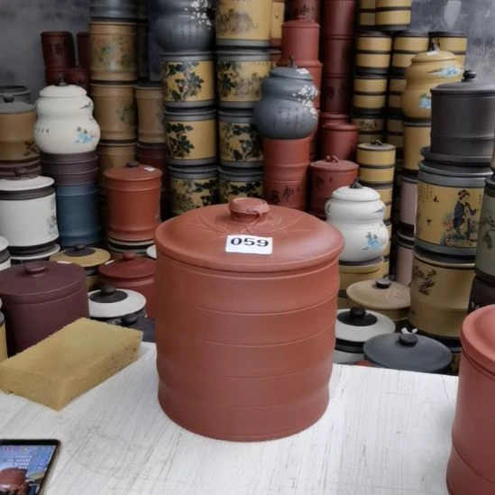 紫砂茶叶罐八饼装竹节059