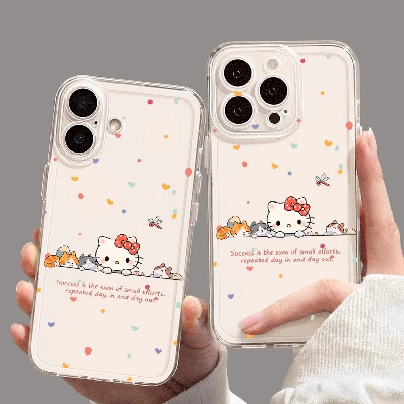 波点kt猫适用iPhone16苹果15promax透明手机壳14简约13少女防摔11