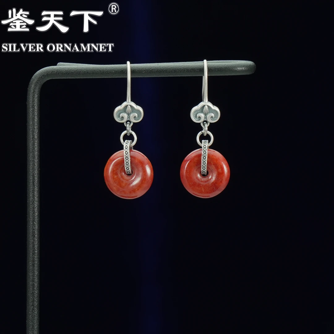 925银耳饰 [鉴天下] 复古祥云平安扣吉祥如意耳饰07220053 约5.5g