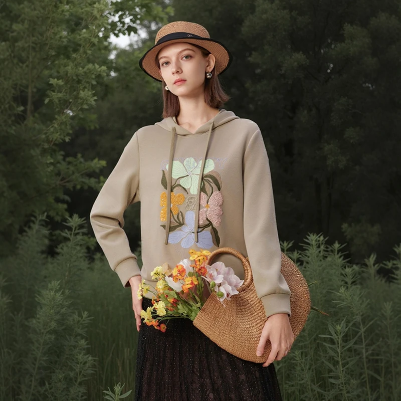 DUNNU/敦奴春夏长袖套头卫衣针织宽松时尚刺绣女装上衣FU130123