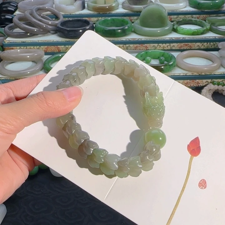 未镶嵌手链和田玉紫翠龙骨串