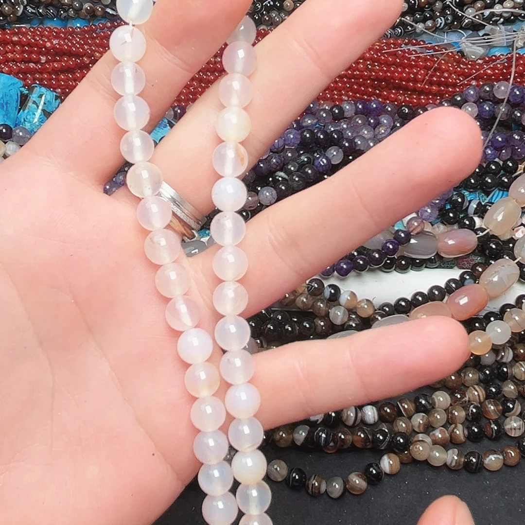 玛瑙/玉髓未镶嵌珠宝半成品C151，荔枝冻玛瑙一条8mm