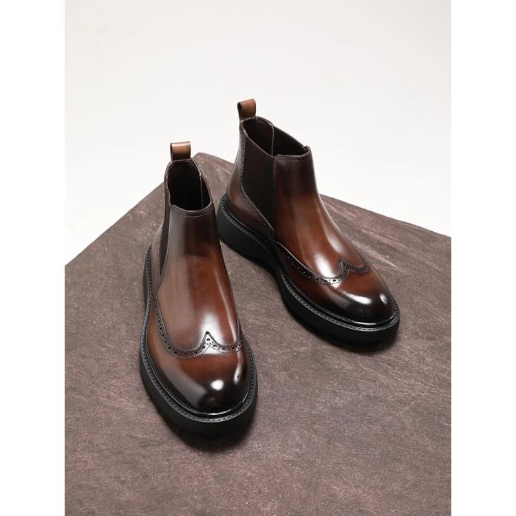 布洛克高帮皮鞋马丁靴男潮短靴英伦商务皮靴男靴切尔西靴时尚真皮