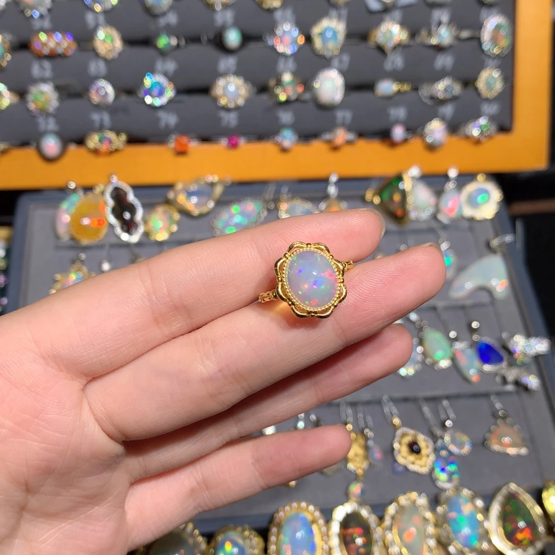 银S925镶嵌欧泊欧泊戒指w