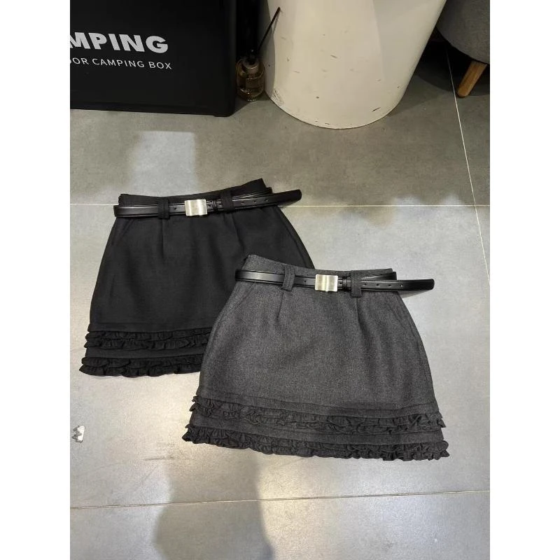 欧洲站2024秋冬欧货减龄木耳边短裙显瘦一步裙蛋糕裙