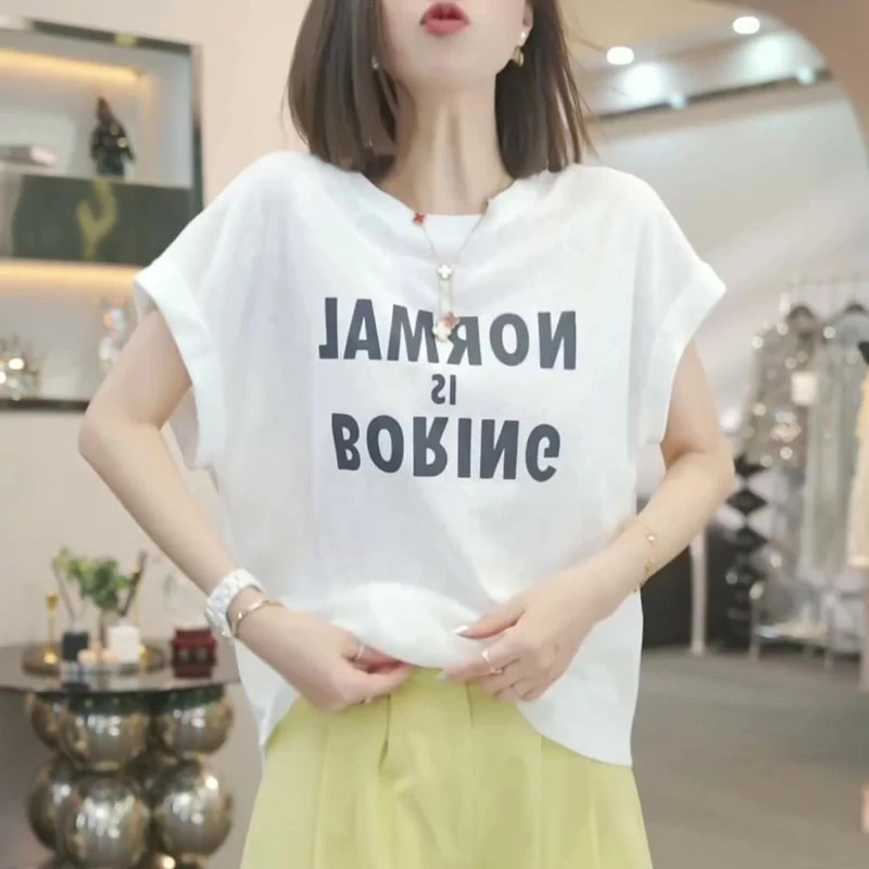 时尚休闲气质短袖T恤2025夏季薄款胖MM大码女装女宽松慵懒感上衣