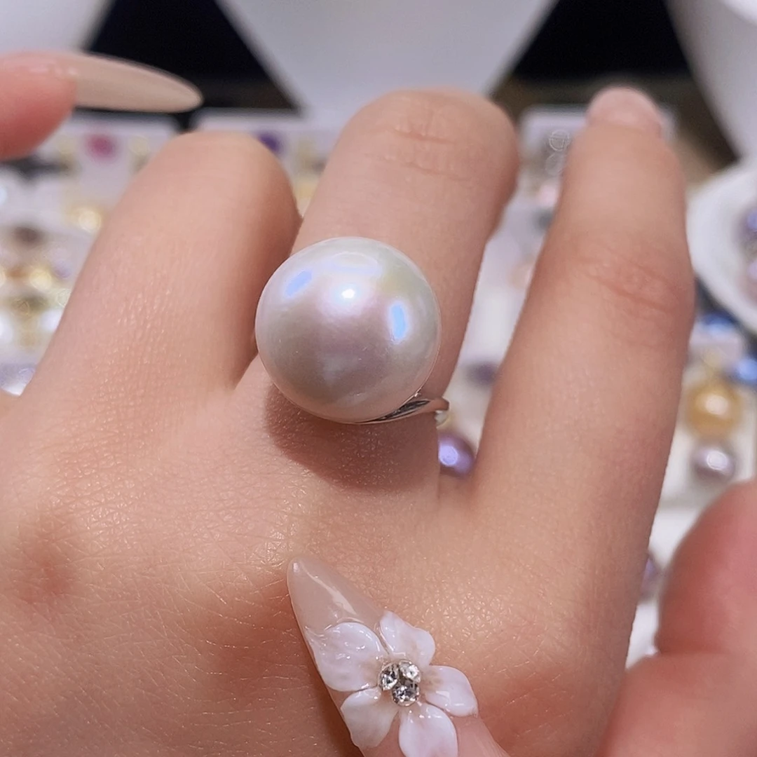 淡水珍珠戒指银S925镶嵌心**海