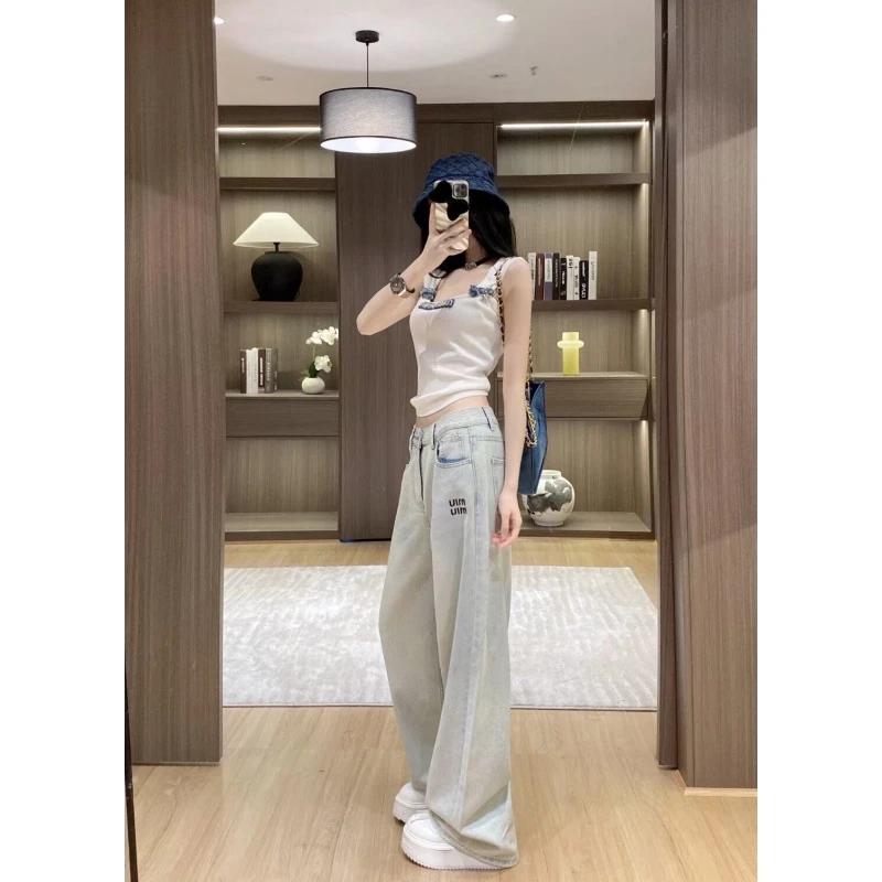 浅蓝色牛仔裤女2025秋季新款高腰显瘦直筒长裤时尚百搭宽松阔腿裤