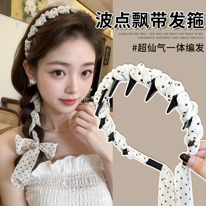 波点飘带发箍发带女2025新款日常外戴旅头箍显脸小编发卡丝巾头饰