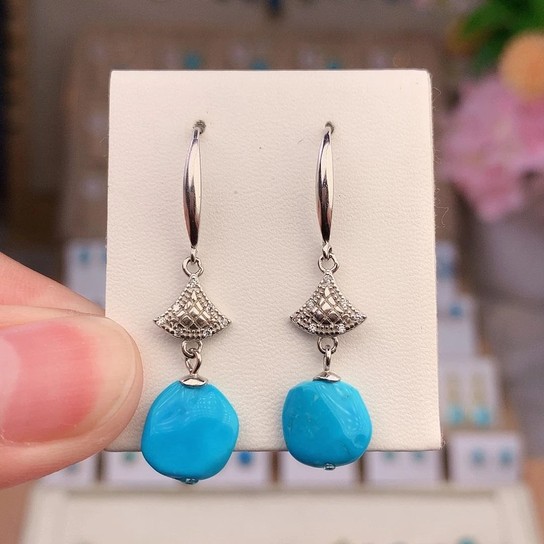 银S925镶嵌绿松石耳饰