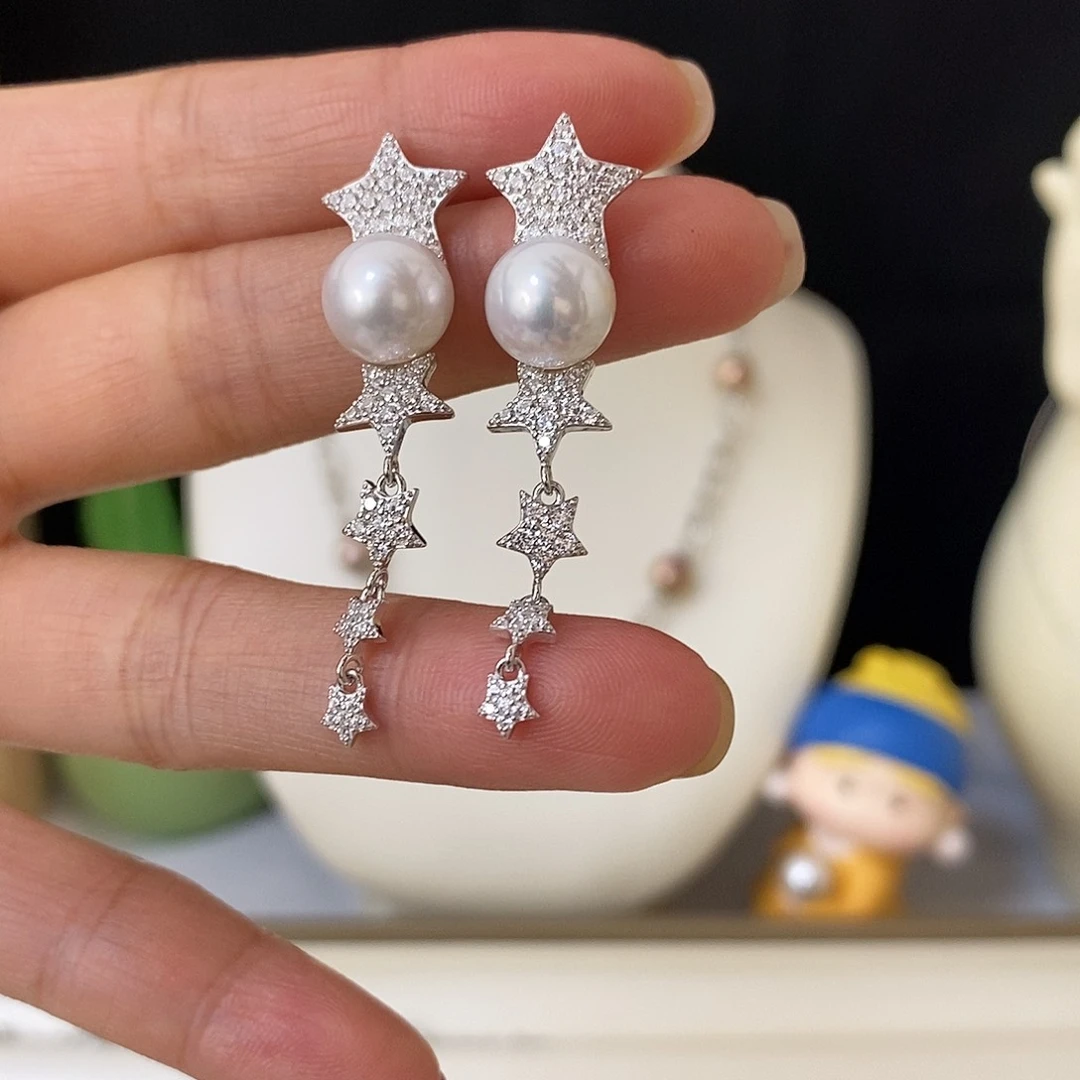 银S925镶嵌淡水珍珠耳饰