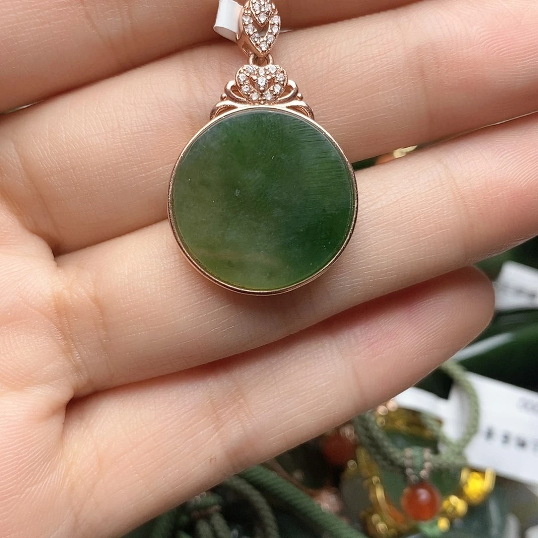 和田玉（碧玉）颈饰银S925镶嵌