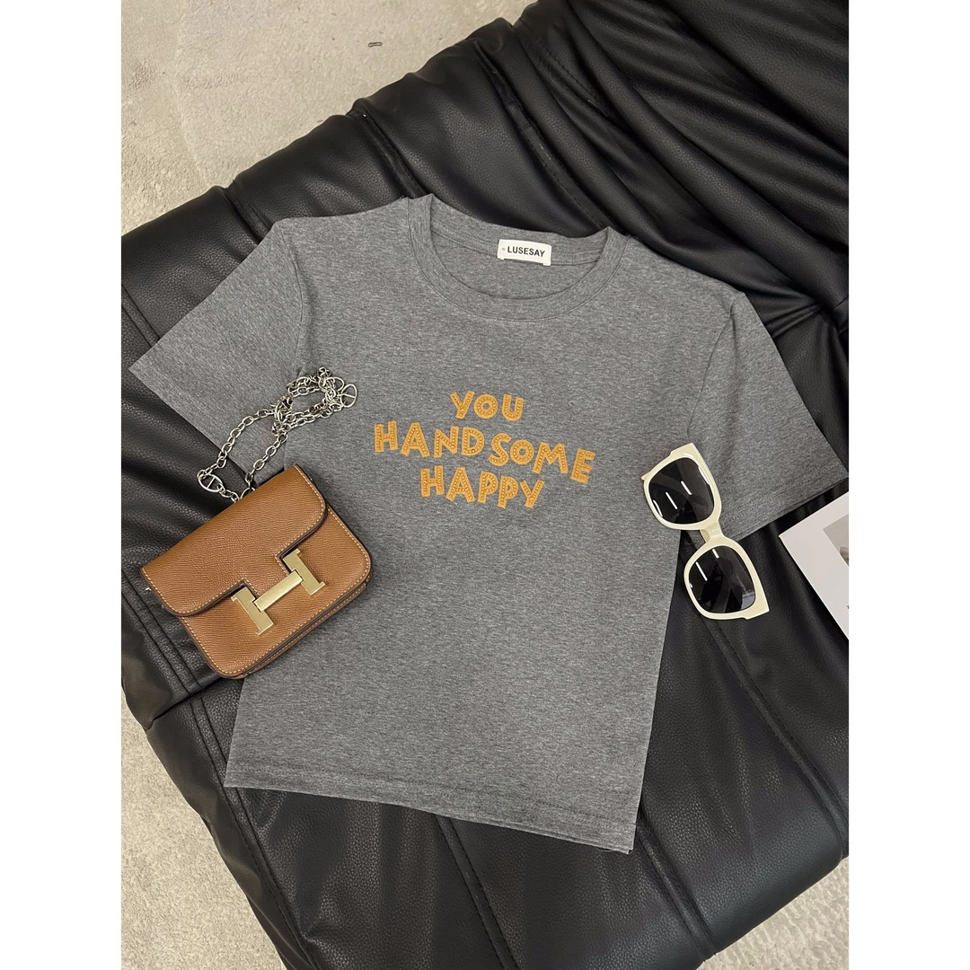 LUSESAY 刺绣设计感 2025夏季新款显瘦休闲短袖T恤圆领上衣女