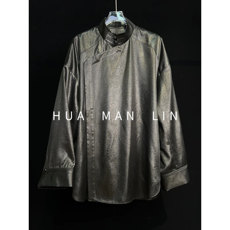 【花满林】站领盘扣小重缎香云纱真丝桑蚕丝阔版上衣258169