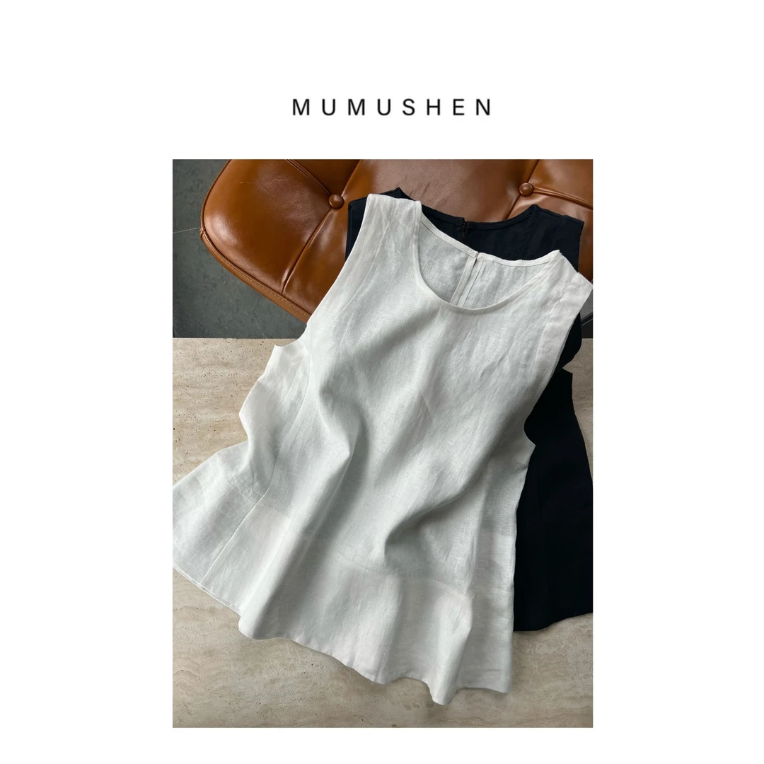 MUMUSHEN A067简约气质法式无袖全亚麻夏季背心上衣【甩摆摆】
