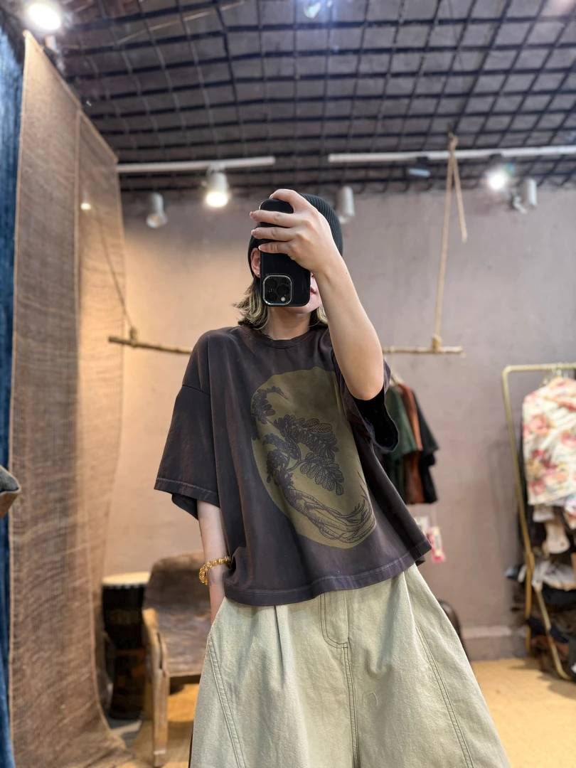 35770荼吉爾夏季纯棉印花宽松设计师版t恤水洗做旧圆领休闲半袖