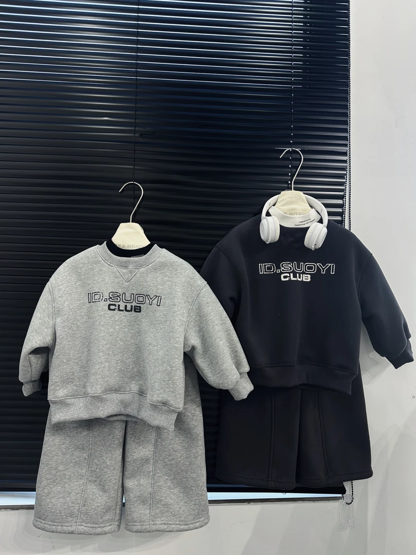 BKPEACHQ·黑桃柒儿童冬季新款时尚加厚加绒卫衣长裤韩版秋冬套装