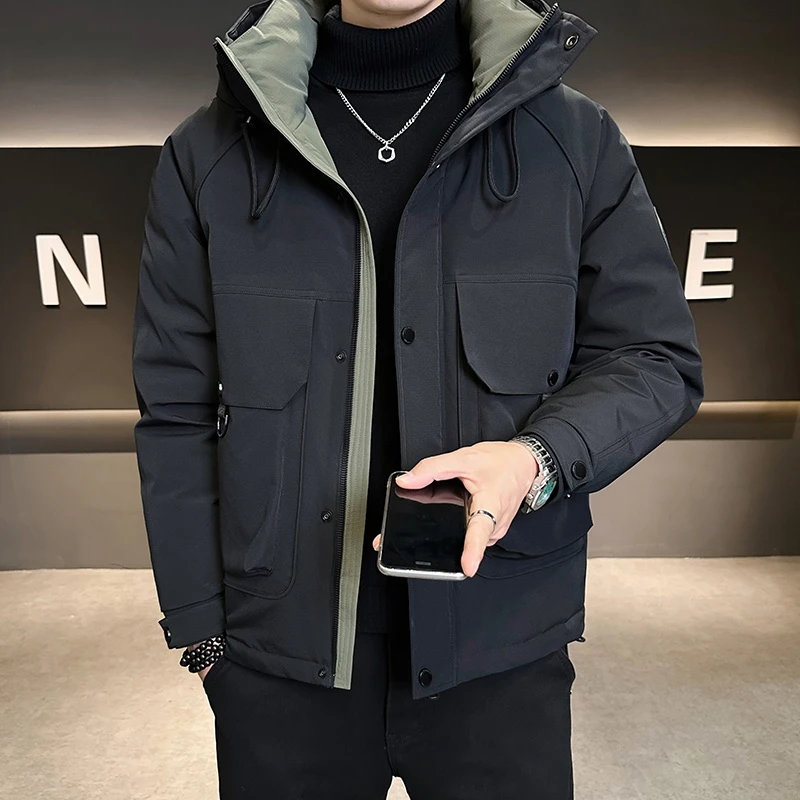 男士2025冬季时尚新款高品质潮流连帽设计感保暖羽绒服痞帅外套