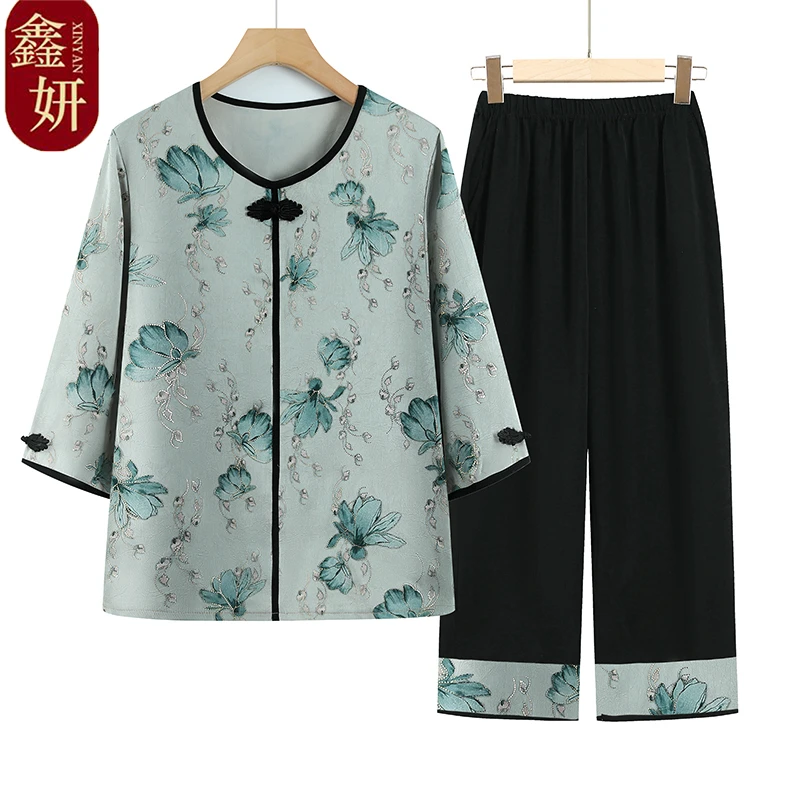 新中式国风奶奶装中老年人女装洋气妈妈装宽松套头套装老太太衣服