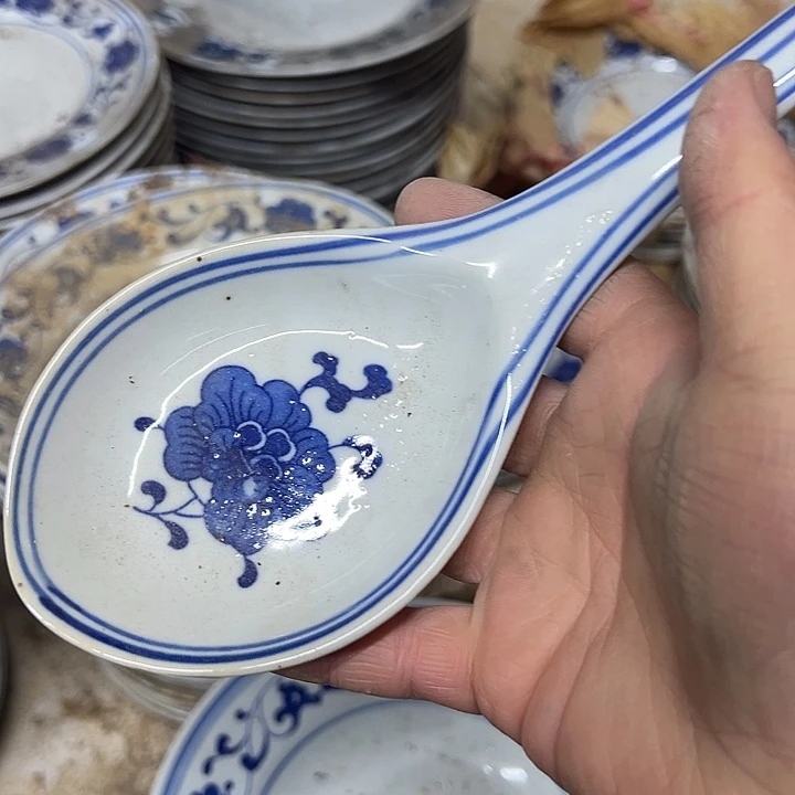 用***2陶摆件景德镇青花芙蓉花大勺子