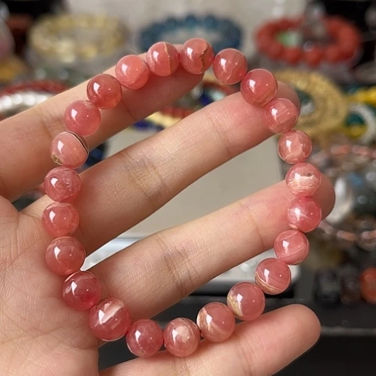 菱锰矿（红纹石）手链未镶嵌矿坑带招财洞