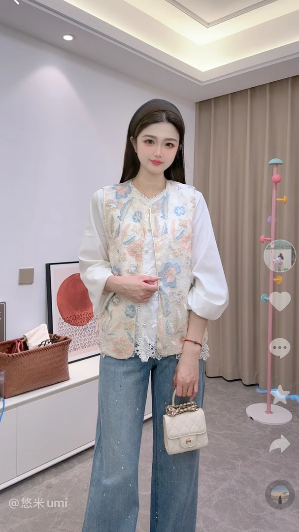 春夏季新款马夹重工刺绣蕾丝网红新款上衣春秋气质复古法式小众