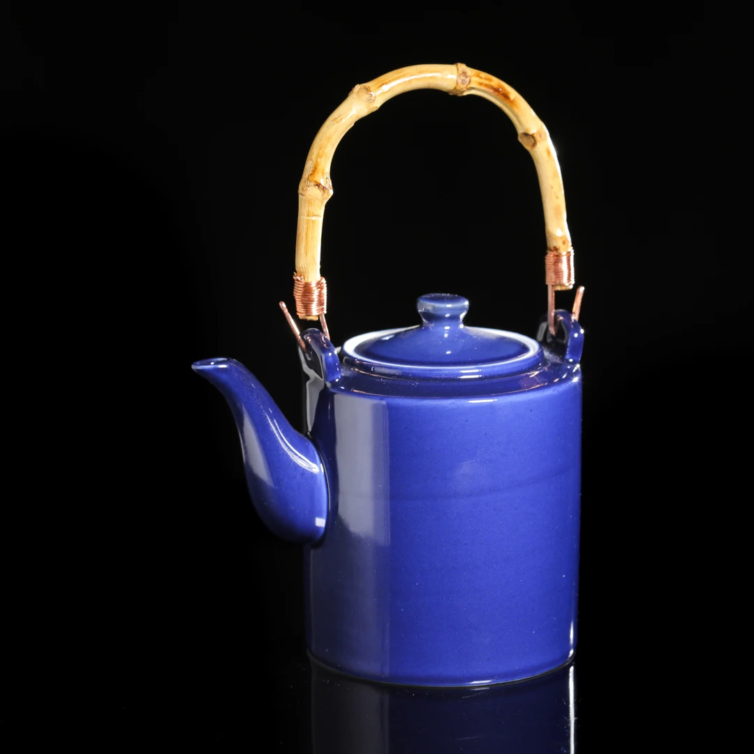 柴房柴烧高货宝蓝色提梁壶