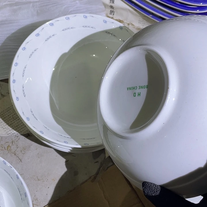 瓷片汉玉灰麦穗面碗7个 口径20厘米 瓷偏黄 瑕疵