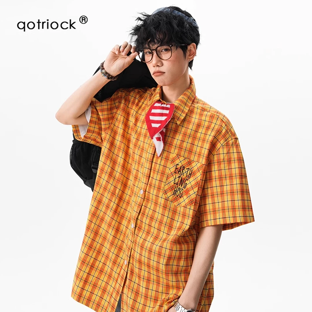 多巴胺橘色短袖衬衫男女夏季速干oversize宽松情侣学院风衬衣外套