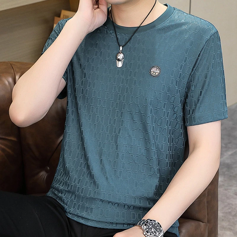 冰丝薄款高端短袖T恤男夏季2025新款潮牌欧货半袖体恤衫男装上衣