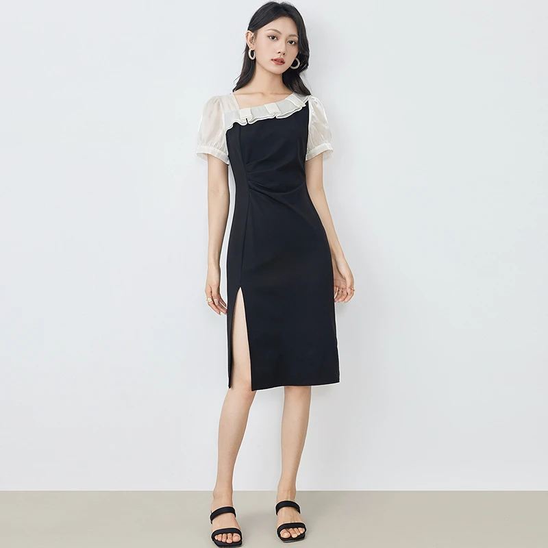 【活动款】爱客2025年新款时髦设计感斜领性感连衣裙YA25216L033