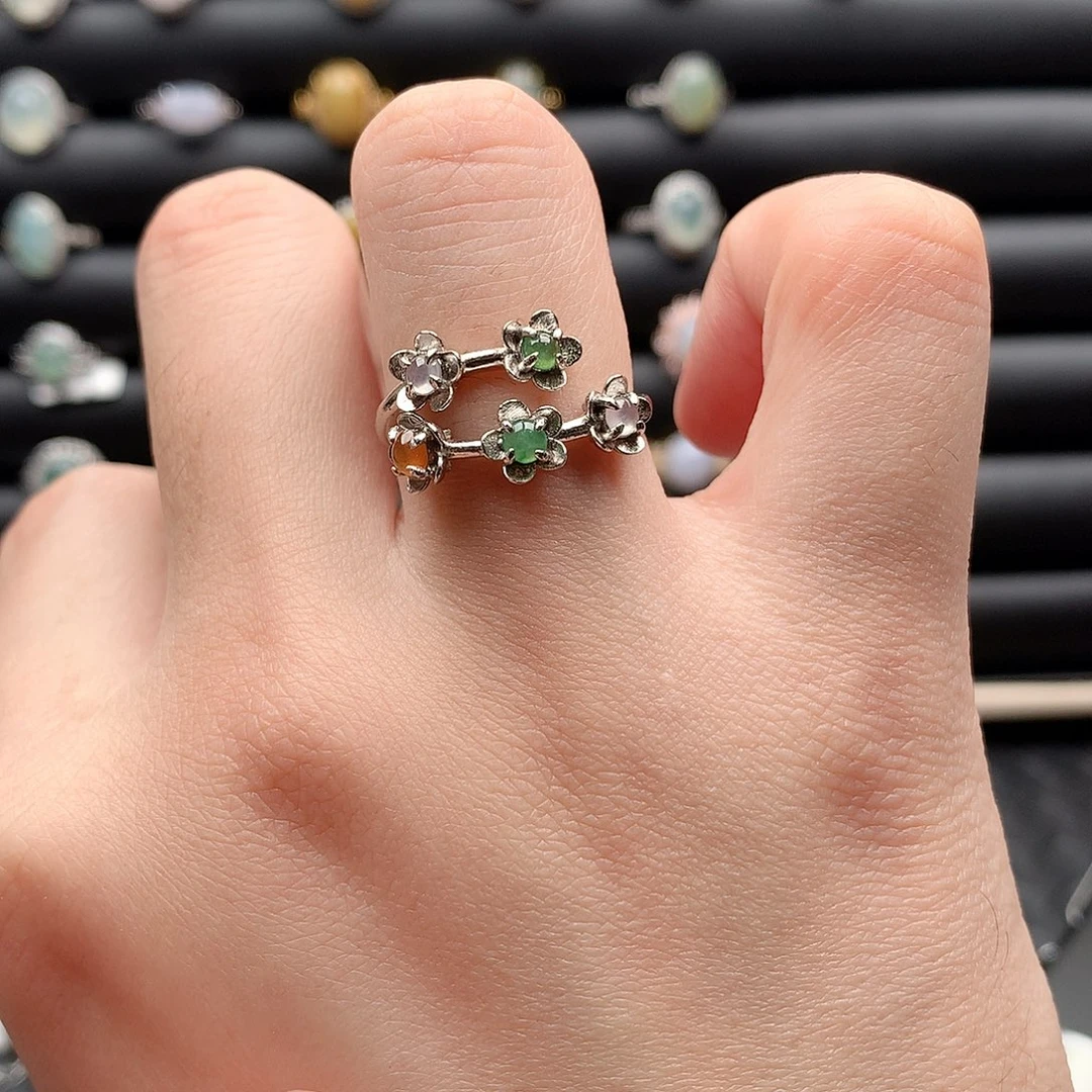 翡翠戒指银S925镶嵌0182