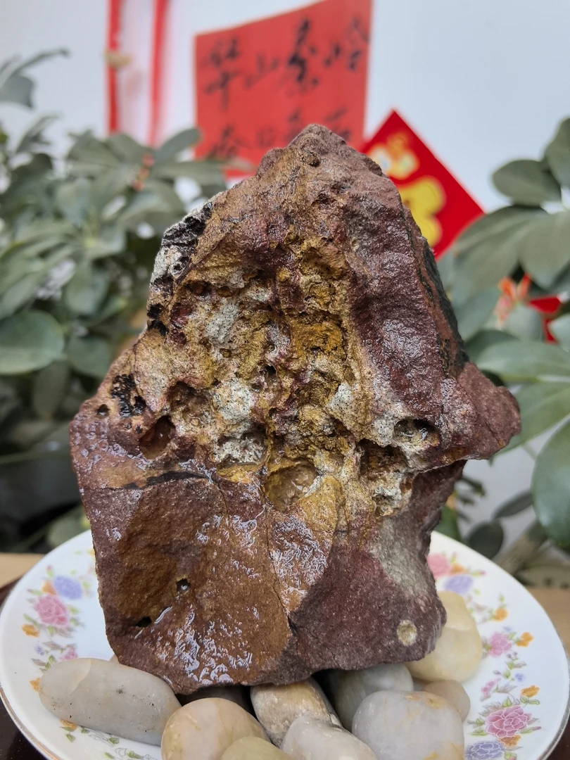 天然奇石金色矿石摆件禅意原石平安石