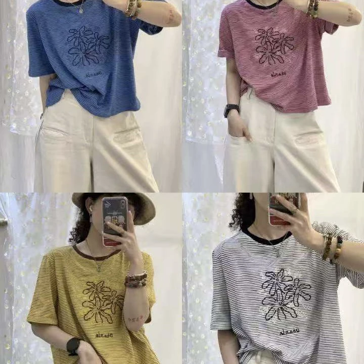 娅扣布衣【291】印花通勤刺绣T恤韩版显瘦网红针织夏季打底衫291