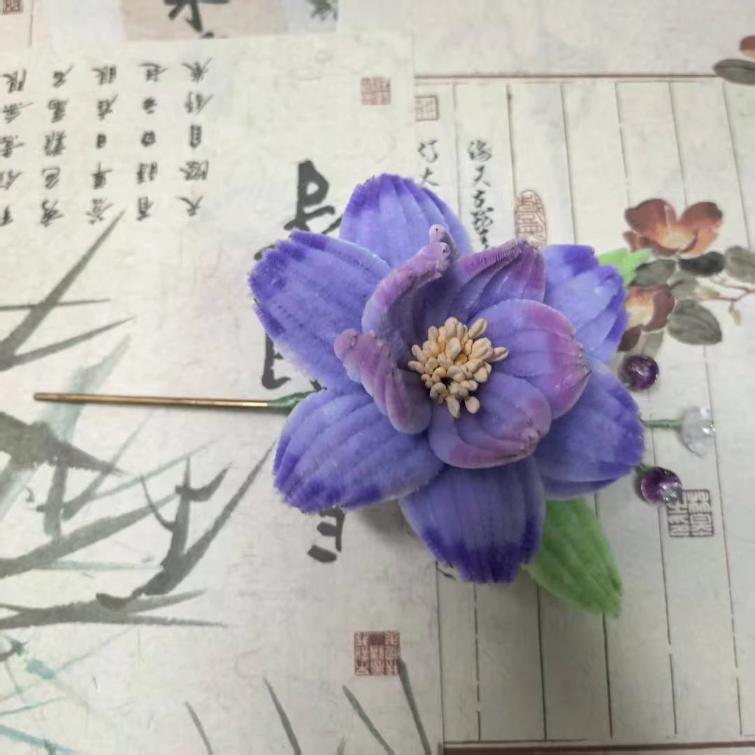 4古风发饰汉服绒花发簪 手工制作默认微瑕 均有色差