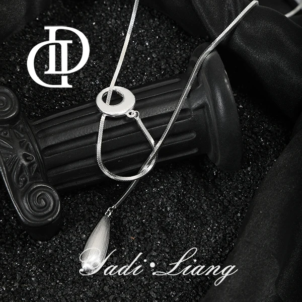 坠链均925银 梁雅帝新品【日月轮转水滴Y子链】设计感时尚纯银项链