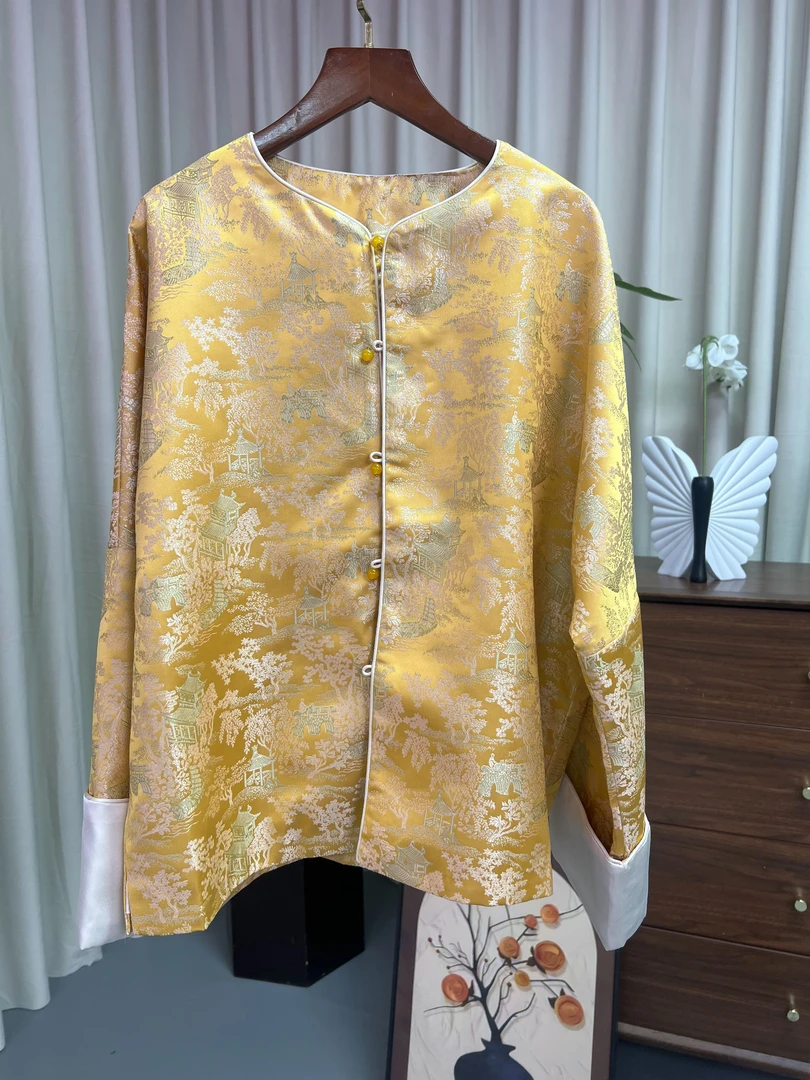 新中式黄色外套国风女装冬季女外套中国风网红复古