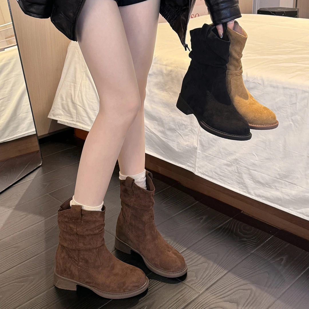 【露思同款】堆堆靴女款2025新款秋冬绒面时尚百搭小个子美拉德靴子