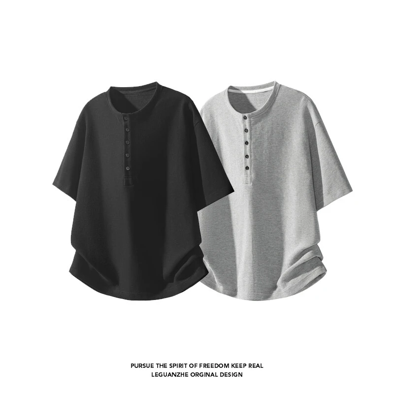 竹节棉polo衫男款2025新款夏天重磅亨利领短袖美式高街胖男生短袖