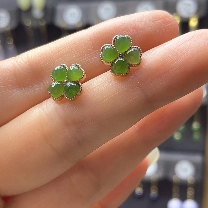 和田玉银S925镶嵌耳饰