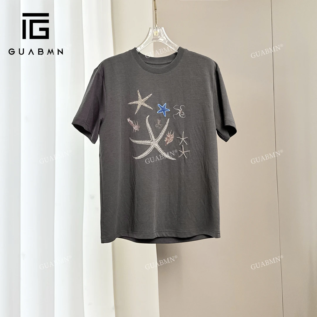 GUABMN2025春季新款潮流T恤时尚休闲圆领绣花3893