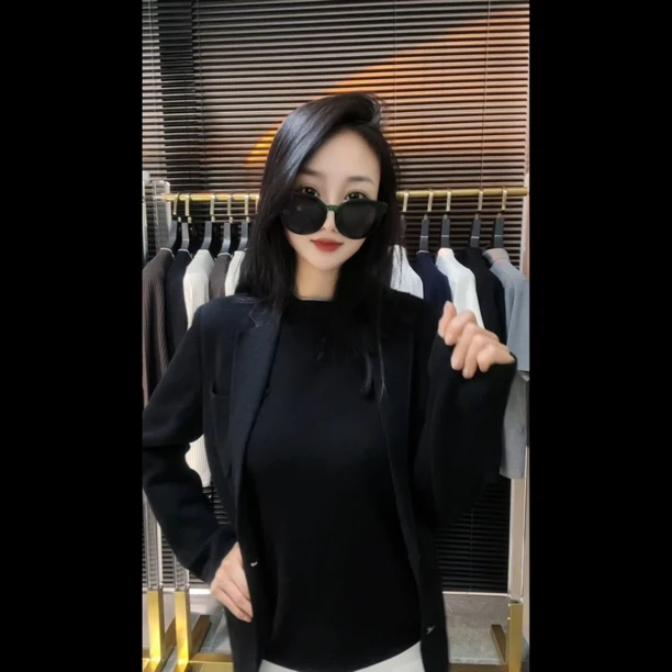 2025男士秋季新款针织便西休闲百搭网红长袖气质黑色时尚