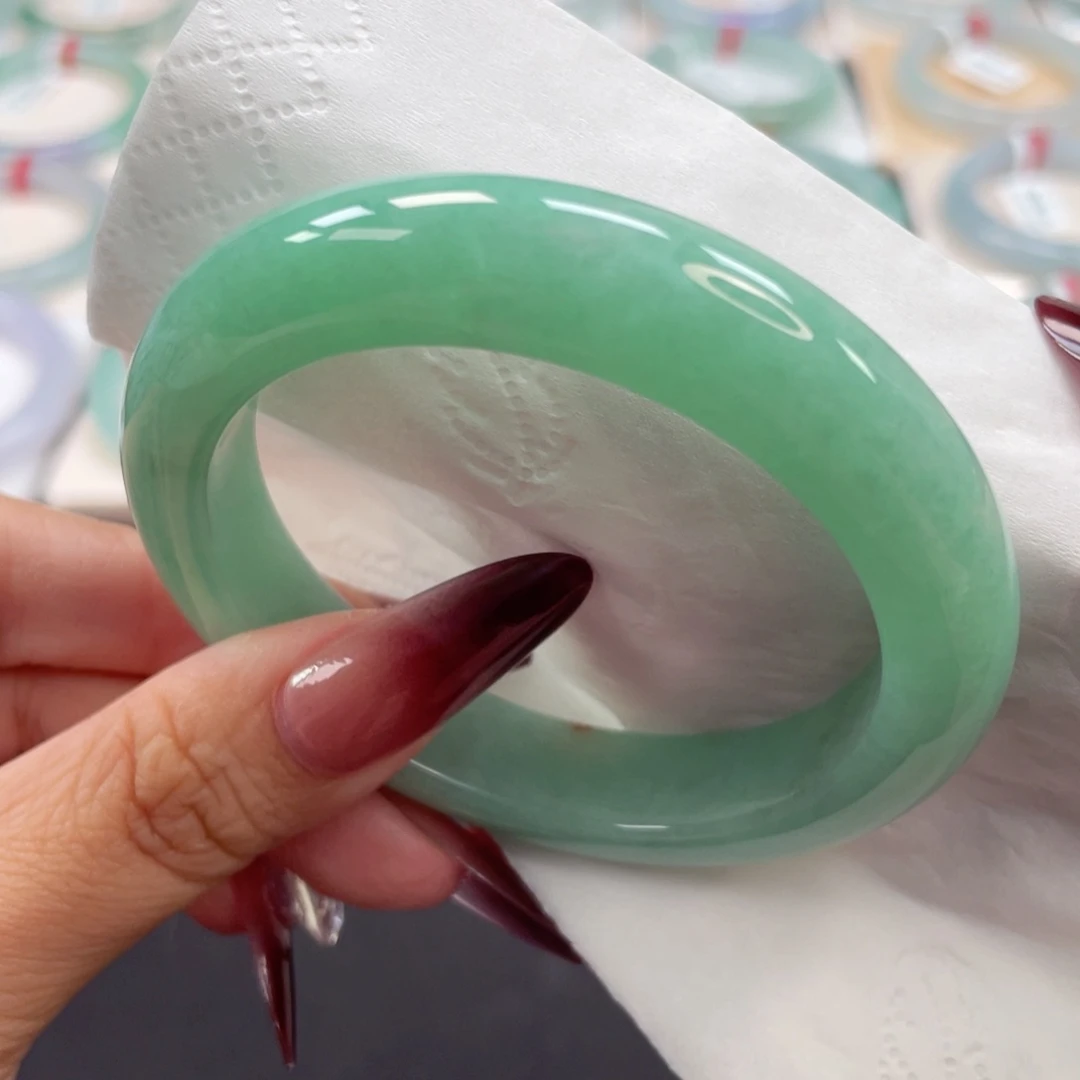 未镶嵌手镯翡翠39号55.6种老细腻果阳绿飘黄翡闭眼拍