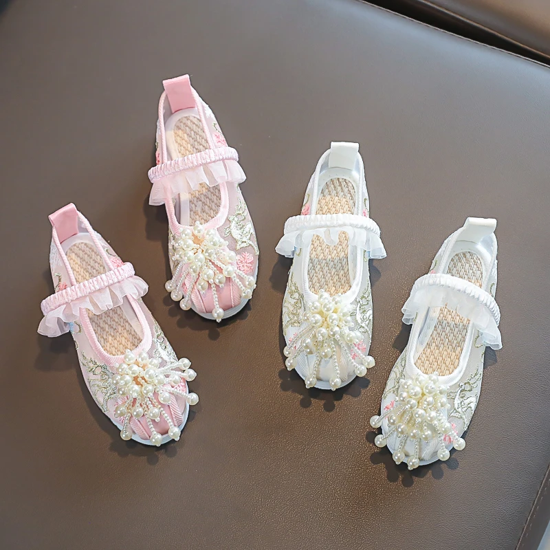 078汉服鞋子儿童女童绣花鞋老北京布鞋中国风鞋子古装表演出鞋